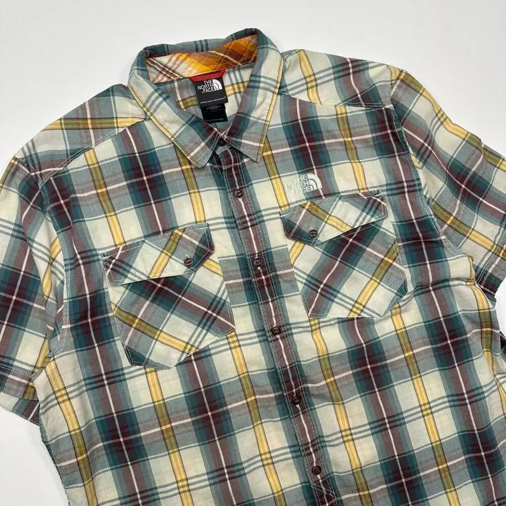 The North Face Plaid Cotton Short Sleeve Button Front Shirt Size XL